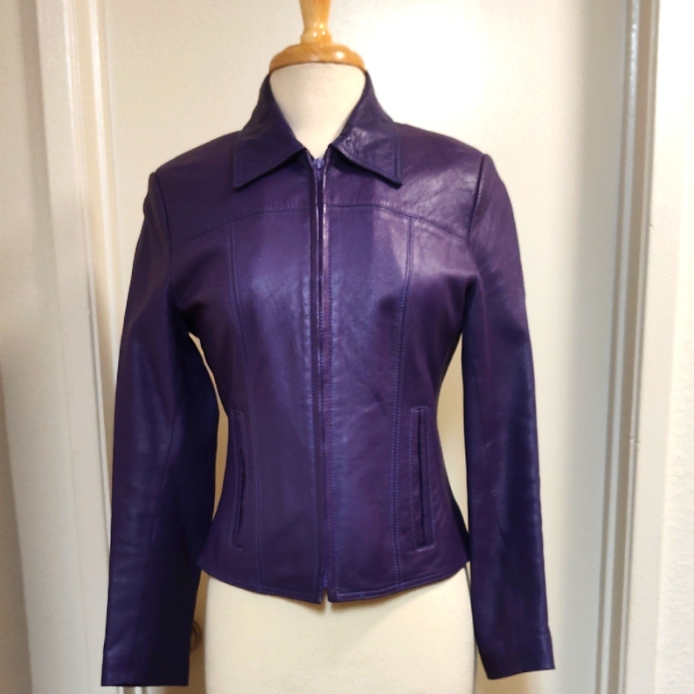 Fog City Leather SF Fitted Purple Leather  Moto Jacket Size 6